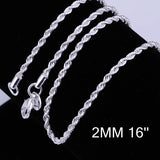 925 Silver 2mm Twisted Rope Chain Necklace 16-30 Inch Wedding Charm