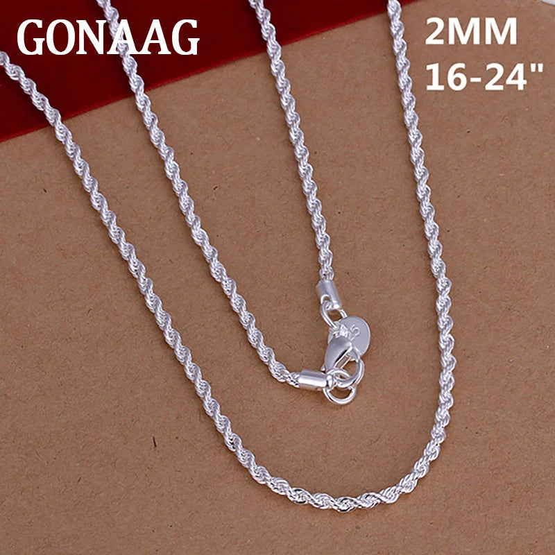 925 Silver 2mm Twisted Rope Chain Necklace 16-30 Inch Wedding Charm