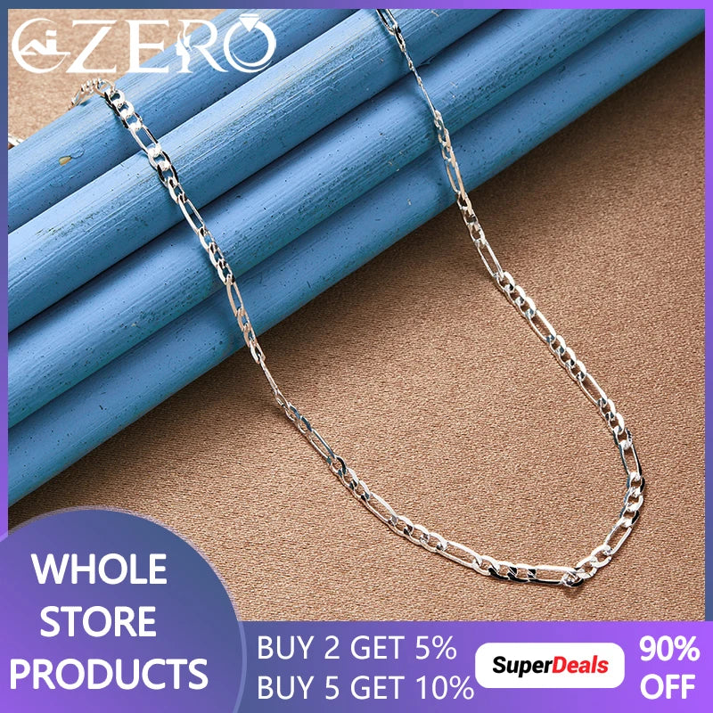 925 Silver Flat Chain Necklace 4MM for Women Men