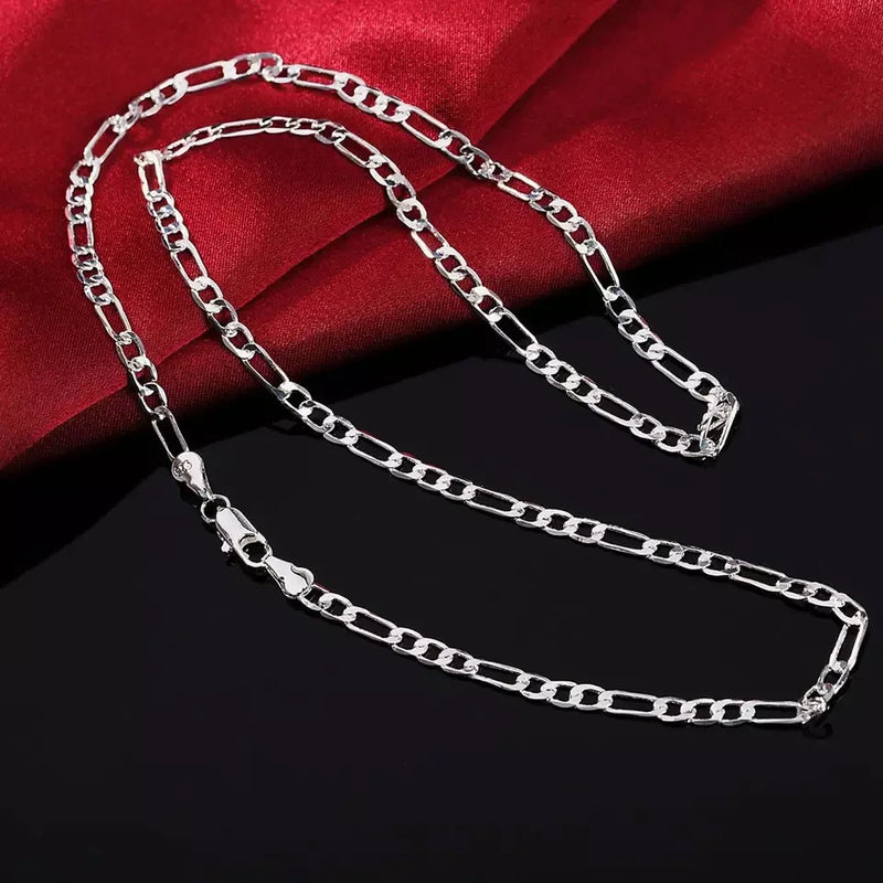 925 Silver 4MM Full Sideways Chain Necklace 16-30" Wedding Jewelry Gift