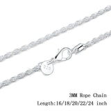 925 Sterling Silver 3mm Rope Chain Necklace for Women Men