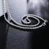 925 Sterling Silver 3mm Rope Chain Necklace for Women Men