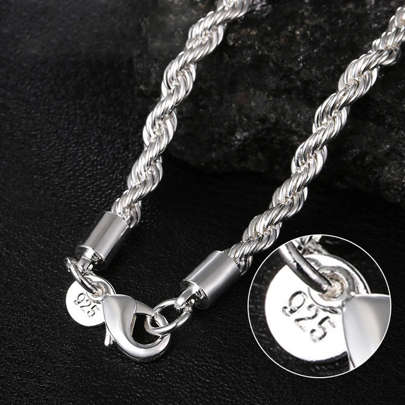 925 Sterling Silver Hemp Rope Chain Necklace 4MM