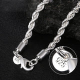 925 Sterling Silver Hemp Rope Chain Necklace 4MM