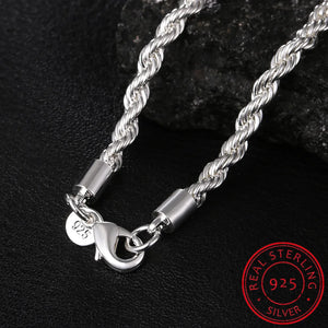 925 Sterling Silver 4mm Rope Chain Necklace 16-24 Inch Wedding Charm Jewelry