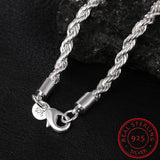 925 Sterling Silver 4mm Rope Chain Necklace 16-24 Inch Wedding Charm Jewelry