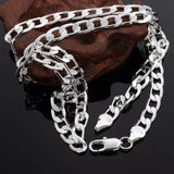 925 Silver Flat Chain Necklace 8MM for Women Men