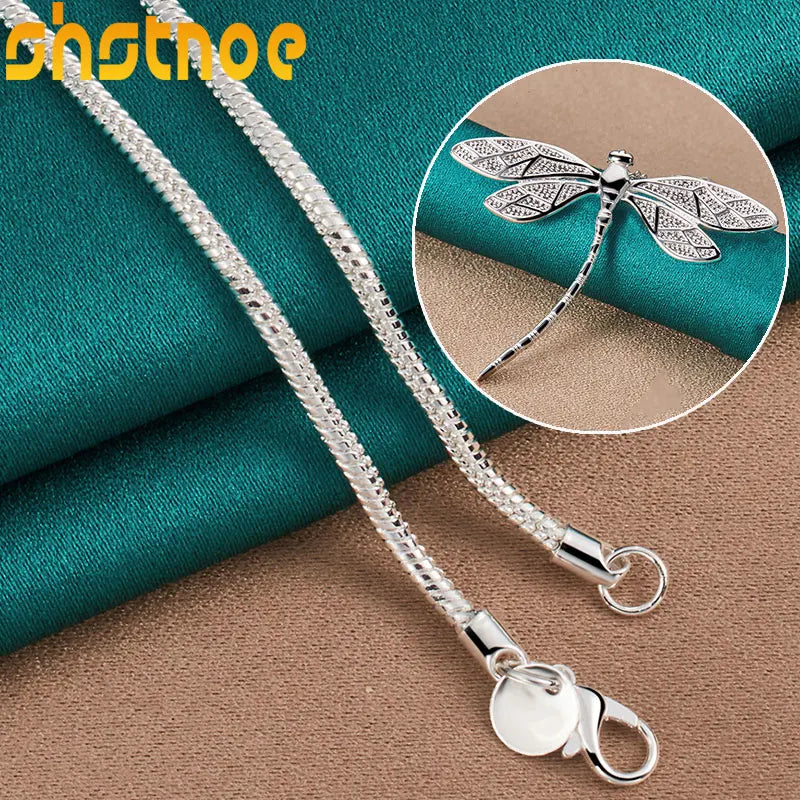 925 Silver Dragonfly Pendant Necklace 16-30 Inch Chain