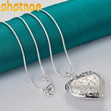 925 Silver Carved Heart Pendant Necklace Engagement Wedding Charm Jewelry