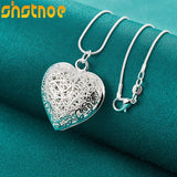 925 Silver Carved Heart Pendant Necklace Engagement Wedding Charm Jewelry