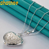 925 Silver Carved Heart Pendant Necklace Engagement Wedding Charm Jewelry