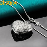 925 Silver Carved Heart Pendant Necklace Engagement Wedding Charm Jewelry