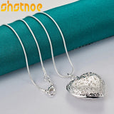 925 Silver Carved Heart Pendant Necklace Engagement Wedding Charm Jewelry