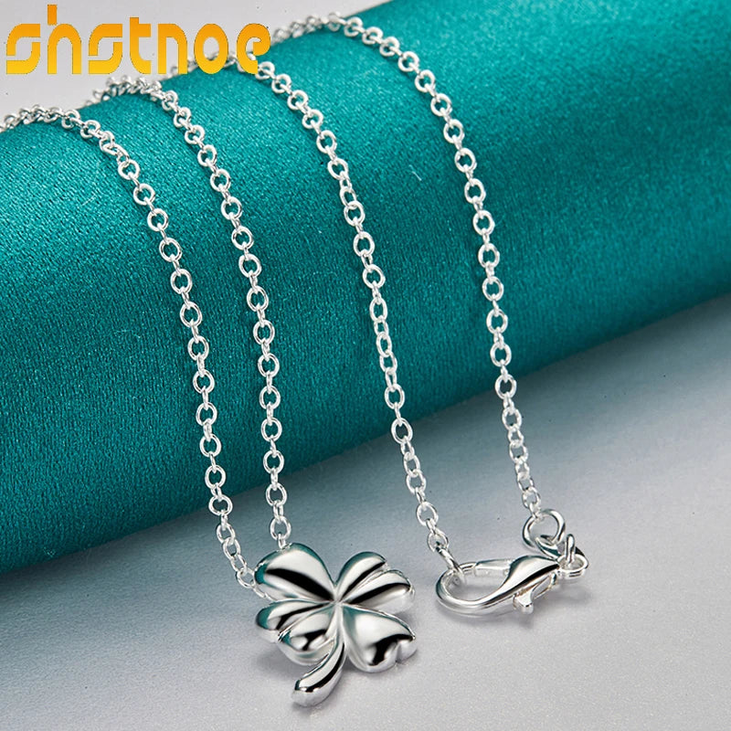 925 Silver 16-30" Clover Flower Pendant Necklace Women Wedding Charm Jewelry