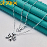 925 Silver 16-30" Clover Flower Pendant Necklace Women Wedding Charm Jewelry