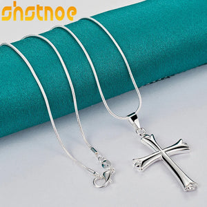 925 Silver Chain Cross Pendant Necklace Women Charm Jewelry