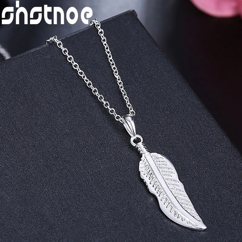 925 Silver Feather Pendant Necklace 16-30 Inch Chain