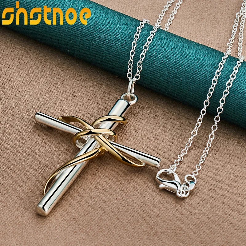 925 Silver Cross Pendant Necklace 16-30 Inch Chain Women Wedding Gift