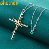 925 Silver Cross Pendant Necklace 16-30 Inch Chain Women Wedding Gift