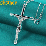 925 Silver Jesus Cross Pendant Necklace Women Gift Charm Jewelry