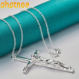 925 Silver Jesus Cross Pendant Necklace Women Gift Charm Jewelry
