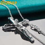 925 Silver Jesus Cross Pendant Necklace Women Gift Charm Jewelry