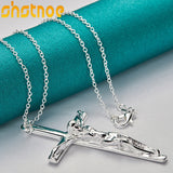 925 Silver Jesus Cross Pendant Necklace Women Gift Charm Jewelry
