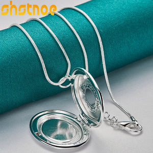 925 Silver Oval Round Photo Frame Pendant Necklace Wedding Charm Jewelry