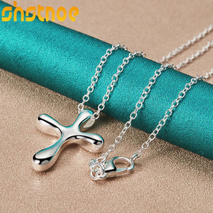 925 Silver Cross Pendant Necklace Solid Chain For Women