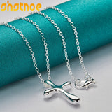 925 Silver Cross Pendant Necklace Solid Chain For Women