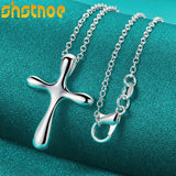 925 Silver Cross Pendant Necklace Solid Chain For Women