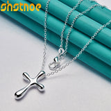 925 Silver Cross Pendant Necklace Solid Chain For Women