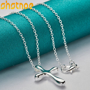 925 Silver Cross Pendant Necklace Solid Chain For Women