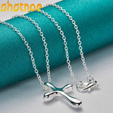 925 Silver Cross Pendant Necklace Solid Chain For Women