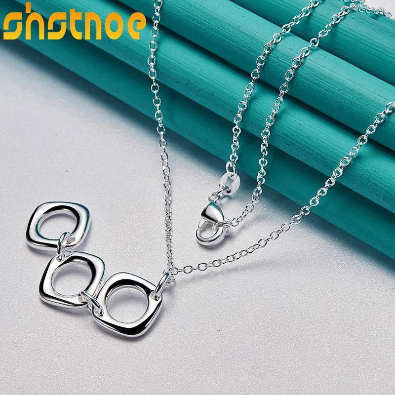 925 Silver 16-30 Inch Chain Three Circle Pendant Necklace For Women