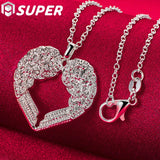 925 Silver Snake Chain Heart Love Pendant Necklace For Women