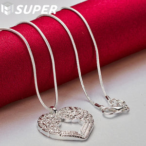 925 Silver 16-30" Snake Chain Heart Love Pendant Necklace Women Wedding Charm