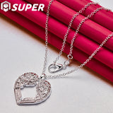 925 Silver 16-30" Snake Chain Heart Love Pendant Necklace Women Wedding Charm