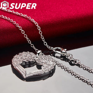 925 Silver 16-30" Snake Chain Heart Love Pendant Necklace Women Wedding Charm