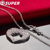 925 Silver 16-30" Snake Chain Heart Love Pendant Necklace Women Wedding Charm