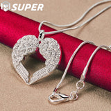 925 Silver Snake Chain Heart Love Pendant Necklace For Women
