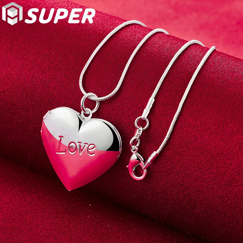 925 Silver Snake Chain Photo Frame Necklace Wedding Jewelry