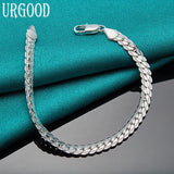 925 Silver 6mm Chain Bracelet for Women Men Party Wedding