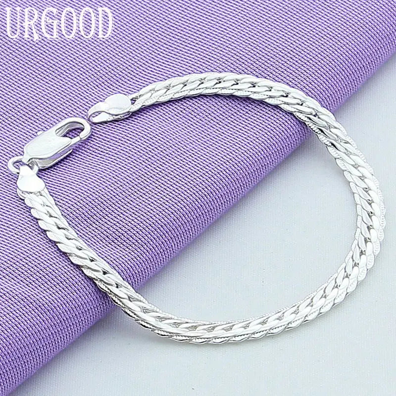 925 Silver 6mm Chain Bracelet for Women Men Party Wedding