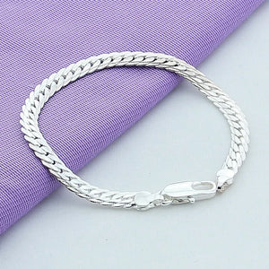 925 Silver 6mm Chain Bracelet for Women Men Party Wedding