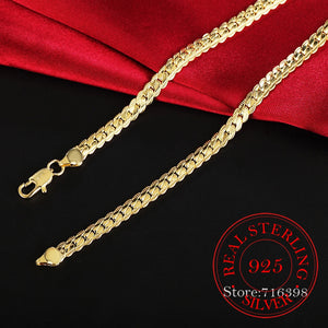 925 Silver 18/20/22/24 Inch 18k 6mm Sideways Chain Necklace Jewelry Gift