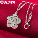 925 Silver Snake Chain Rose Flower Pendant Necklace Wedding Jewelry