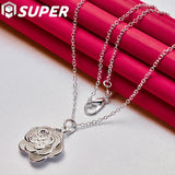 925 Silver Snake Chain Rose Flower Pendant Necklace Wedding Jewelry