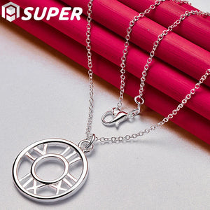 925 Silver Snake Chain Roman Numerals Pendant Necklace