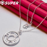 925 Silver Snake Chain Roman Numerals Pendant Necklace